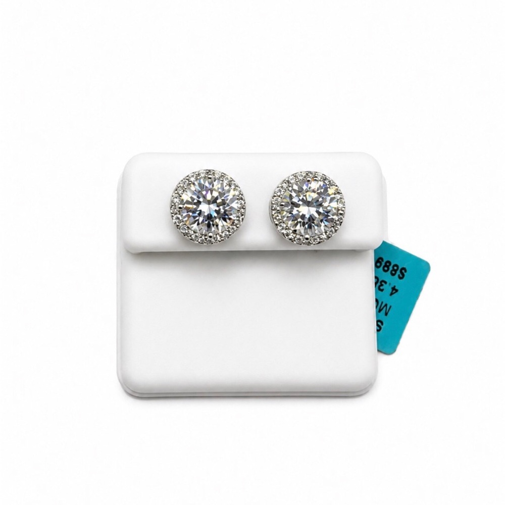 925 Sterling Silver 4.36CT MOISSANITE Push back Earrings Halo Stud